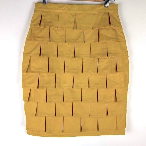 GREY Dresses & Skirts - GREY | Office Siren Tiered Mini Square Pleats Pencil Skirt Mustard Gold | S